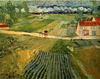 Vincent Van Gogh : Landscape with Carriage and Train in the Background
